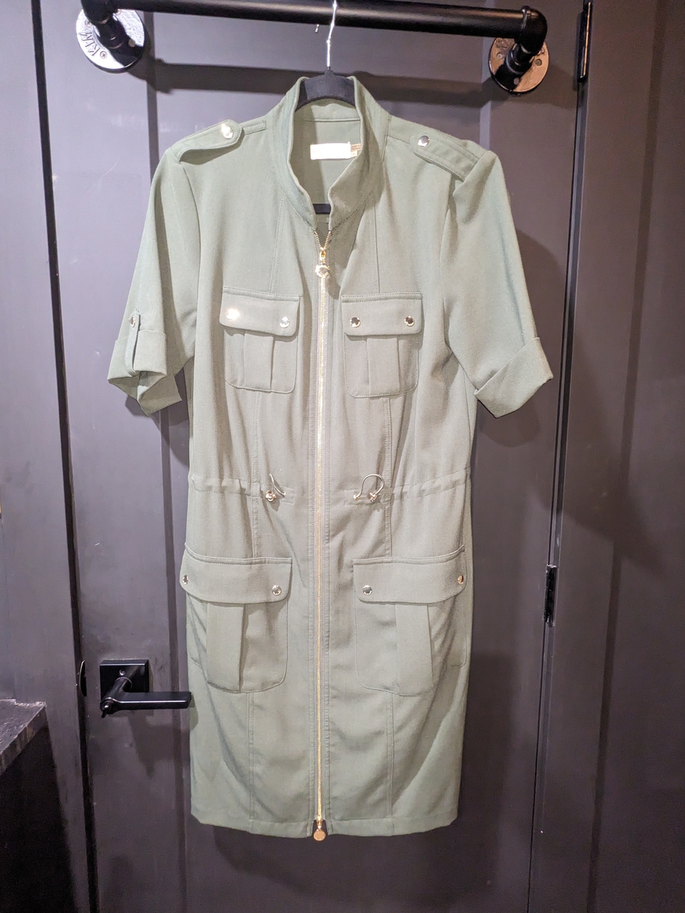 Calvin Klein Olive Green Utility Zip-Front Dress Jacket